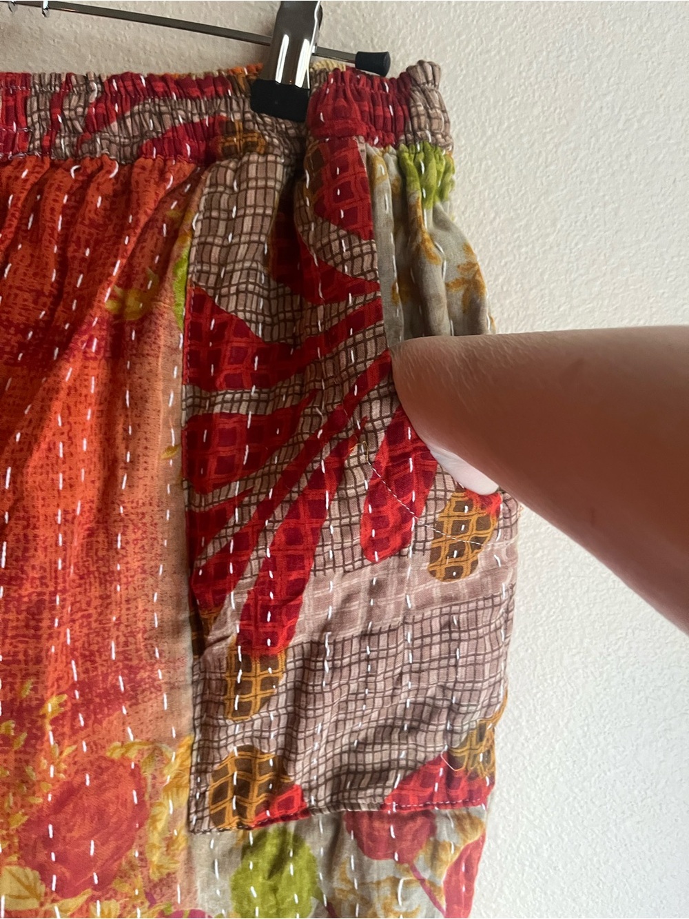 Reversible Kantha Bohemian Orange Patchwork Wide-Leg Pants - Picture 8 of 8